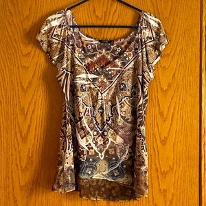 Apt 9 Brown V-Neck Sheer High-Low Blouse